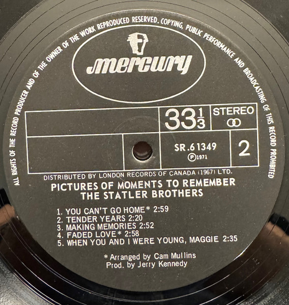 The Statler Brothers - Pictures Of Moments To Remember [Vinyl] | Mercury (SR 61349) - 5
