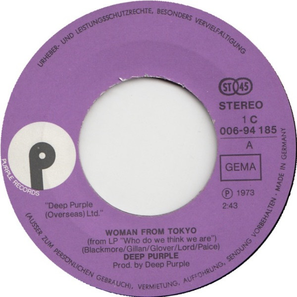 Deep Purple - Woman From Tokyo / Black Night (Live Version) | Purple Records (1 C 006-94 185) - 3 Deep Purple - Woman From Tokyo / Black Night (Live Version) | Purple Records (1 C 006-94 185) - 3
