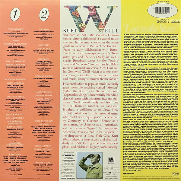 Various - Lost In The Stars (The Music Of Kurt Weill) | A&M Records (395 104-1) - 2 Various - Lost In The Stars (The Music Of Kurt Weill) | A&M Records (395 104-1) - 2