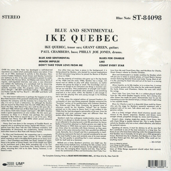 Ike Quebec - Blue & Sentimental | Blue Note (ST-84098) - 2