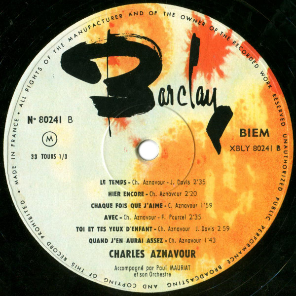 Charles Aznavour - Charles Aznavour Accompagné Par Paul Mauriat Et Son Orchestre | Barclay (80241 M) - 4