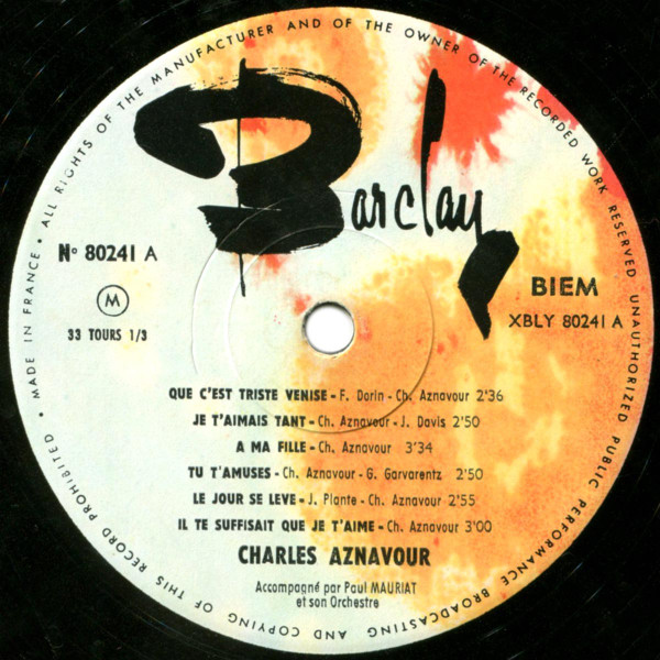 Charles Aznavour - Charles Aznavour Accompagné Par Paul Mauriat Et Son Orchestre | Barclay (80241 M) - 3