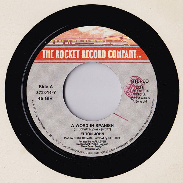 Elton John - A Word In Spanish | The Rocket Record Company (872 014-7) - 3 Elton John - A Word In Spanish | The Rocket Record Company (872 014-7) - 3