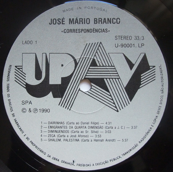 José Mário Branco - Correspondências | UPAV (U-90001.LP) - 4 José Mário Branco - Correspondências | UPAV (U-90001.LP) - 4
