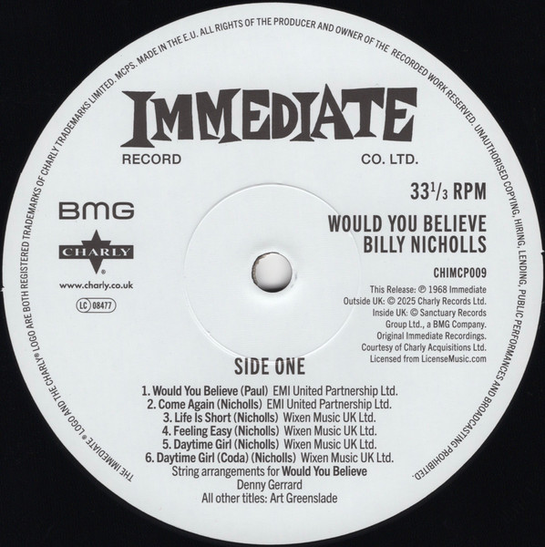 Billy Nicholls - Would You Believe | Immediate (CHIMCP009) - 3 Billy Nicholls - Would You Believe | Immediate (CHIMCP009) - 3