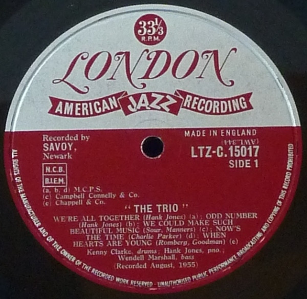 The Trio Featuring Hank Jones , Wendell Marshall And Kenny Clarke - The Trio | London Records (LTZ-C15017) - 2