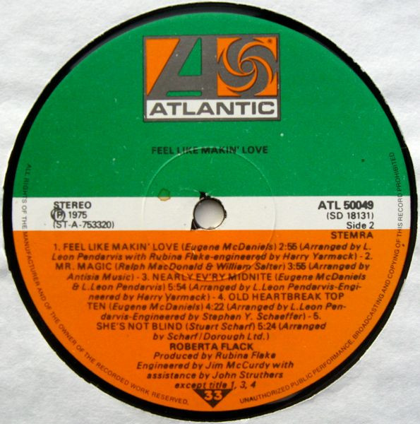 Roberta Flack - Feel Like Makin' Love | Atlantic (ATL 50049) - 4