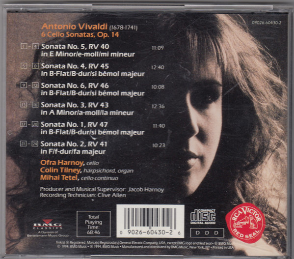 Antonio Vivaldi - Ofra Harnoy , Colin Tilney , Mihal Tetel - 6 Cello Sonatas, Op.14 | RCA Victor Red Seal (09026-60430-2) - 2