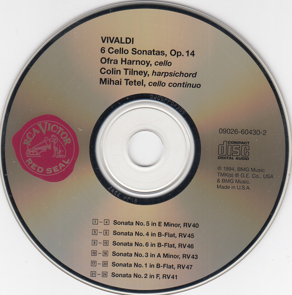 Antonio Vivaldi - Ofra Harnoy , Colin Tilney , Mihal Tetel - 6 Cello Sonatas, Op.14 | RCA Victor Red Seal (09026-60430-2) - 3