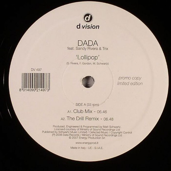 Dada Feat. Sandy Rivera & Trix - Lollipop | D:vision Records (DV 497) - main