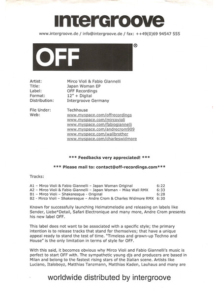 Mirco Violi & Fabio Giannelli - Japan Woman EP | OFF Recordings (OFF 01) - 2 Mirco Violi & Fabio Giannelli - Japan Woman EP | OFF Recordings (OFF 01) - 2