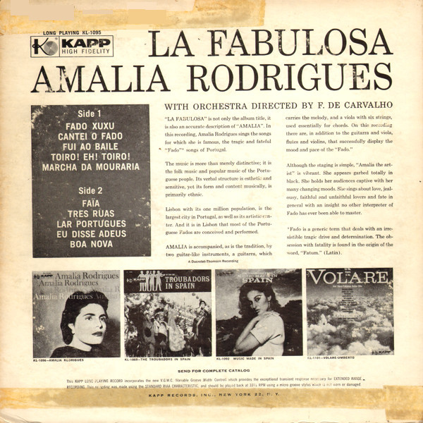 Amália Rodrigues - La Fabulosa | Kapp Records (KL-1095) - 2 Amália Rodrigues - La Fabulosa | Kapp Records (KL-1095) - 2