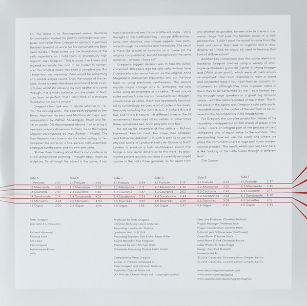 Peter Gregson / Johann Sebastian Bach - Recomposed By Peter Gregson: Bach · The Cello Suites | Deutsche Grammophon (00289 483 5532 GH3) - 4