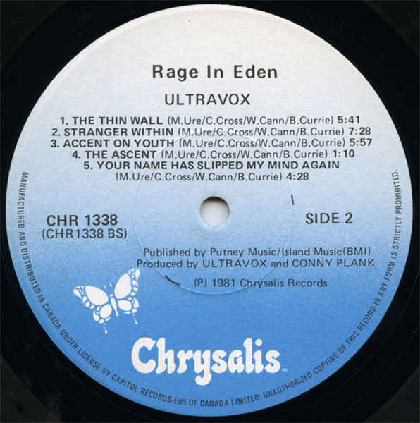 Ultravox - Rage In Eden | Chrysalis (CHR 1338) - 4