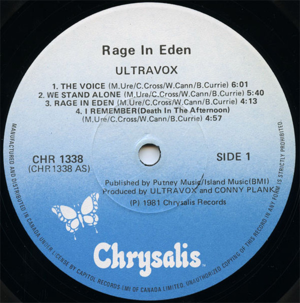 Ultravox - Rage In Eden | Chrysalis (CHR 1338) - 3