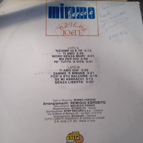Mimmo Ferone - 'Nzieme Io E Te | Step Record (SGL 80020) - 2 Mimmo Ferone - 'Nzieme Io E Te | Step Record (SGL 80020) - 2