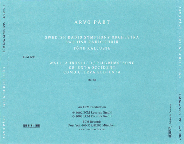 Arvo Pärt - Orient & Occident | ECM Records (ECM 1795) - 3 Arvo Pärt - Orient & Occident | ECM Records (ECM 1795) - 3