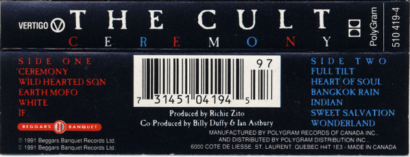 The Cult - Ceremony [Cassette] | Vertigo (510 419-4) - 2