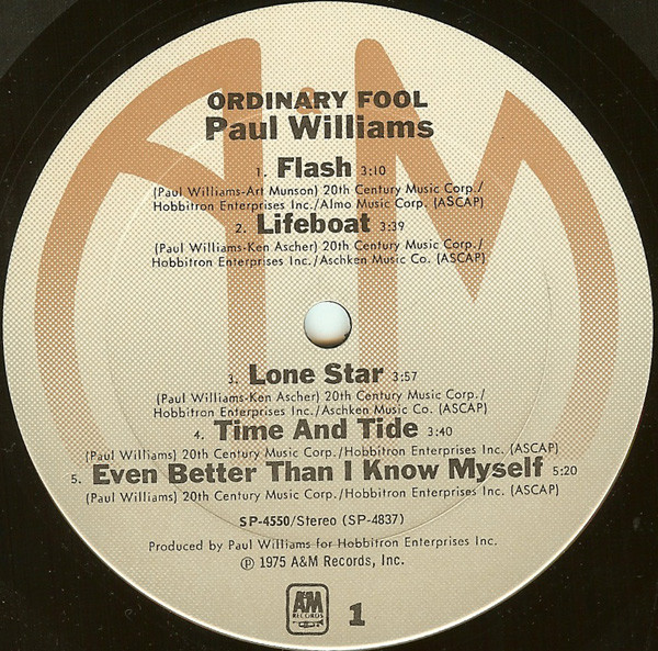 Paul Williams - Ordinary Fool | A&M Records (SP-4550) - 3