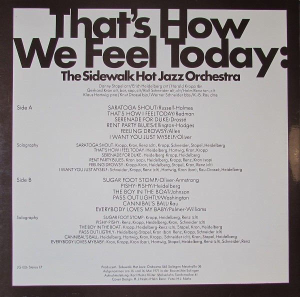 Sidewalk Hot Jazz Orchestra - That's How We Feel Today | JG-Records (JG 026) - 2
