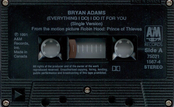 Bryan Adams - (Everything I Do) I Do It For You [Cassette] | A&M Records (75021 1567 4) - 4