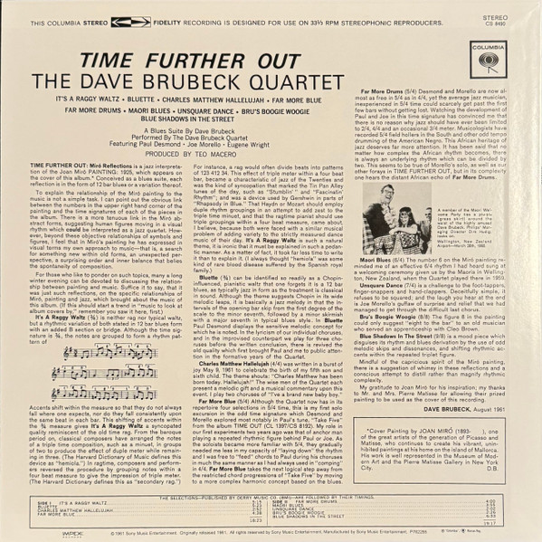 The Dave Brubeck Quartet - Time Further Out (Miro Reflections) | Impex Records (0589245781230) - 2