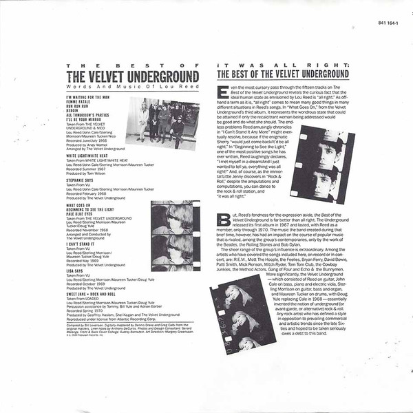The Velvet Underground - The Best Of The Velvet Underground (Words And Music Of Lou Reed) | Verve Records (841 164-1) - 3