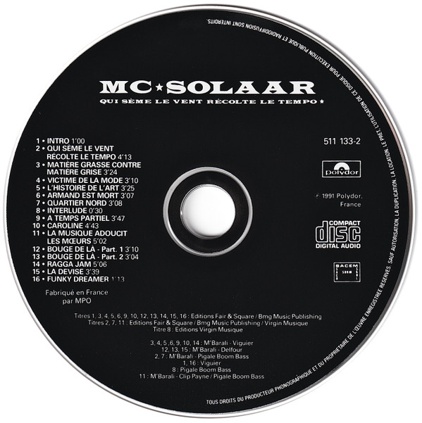 MC Solaar - Qui Sème Le Vent Récolte Le Tempo | Polydor (511 133-2) - 2 MC Solaar - Qui Sème Le Vent Récolte Le Tempo | Polydor (511 133-2) - 2
