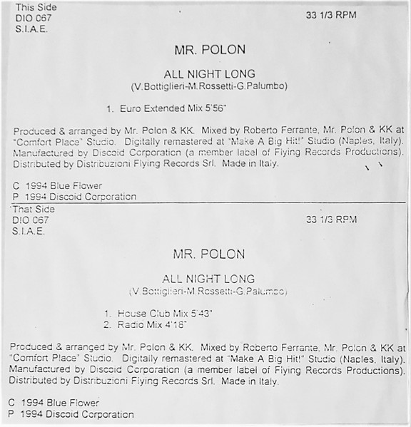 Mr. Polon - All Night Long | Discoid Corporation (DIO 067)