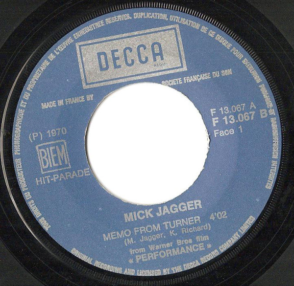 Mick Jagger - Memo From Turner | Decca (F 13.067) - 3