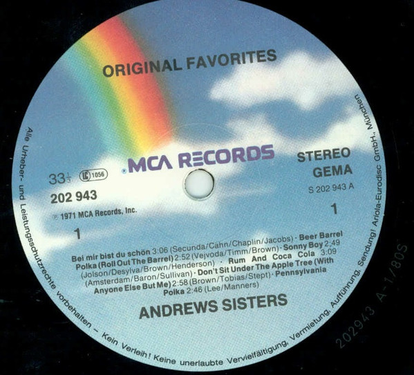 The Andrews Sisters - Original Favourites | MCA Records (202 943) - 3