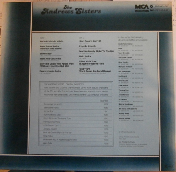 The Andrews Sisters - Original Favourites | MCA Records (202 943) - 2