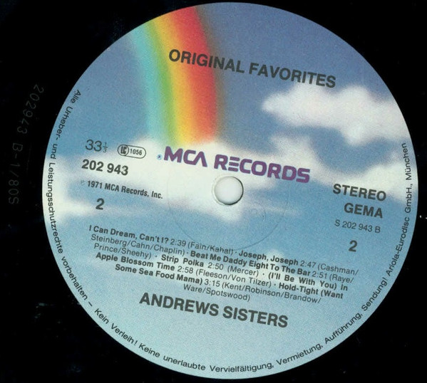 The Andrews Sisters - Original Favourites | MCA Records (202 943) - 4