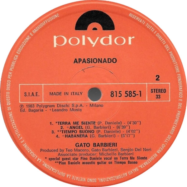 Gato Barbieri - Apasionado | Polydor (815 585-1) - 3 Gato Barbieri - Apasionado | Polydor (815 585-1) - 3