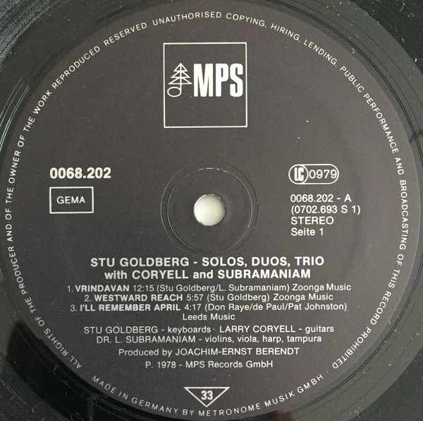 Stu Goldberg with Larry Coryell & L. Subramaniam - Solos-Duos-Trios | MPS Records (0068.202) - 3