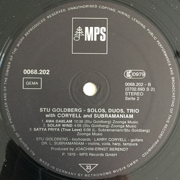 Stu Goldberg with Larry Coryell & L. Subramaniam - Solos-Duos-Trios | MPS Records (0068.202) - 4