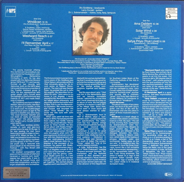 Stu Goldberg with Larry Coryell & L. Subramaniam - Solos-Duos-Trios | MPS Records (0068.202) - 2