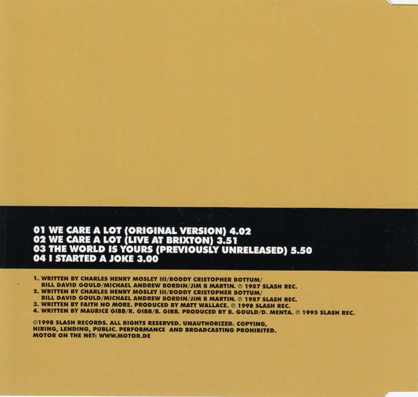 Faith No More - We Care A Lot / I Started A Joke | Slash (570347-2) - 2