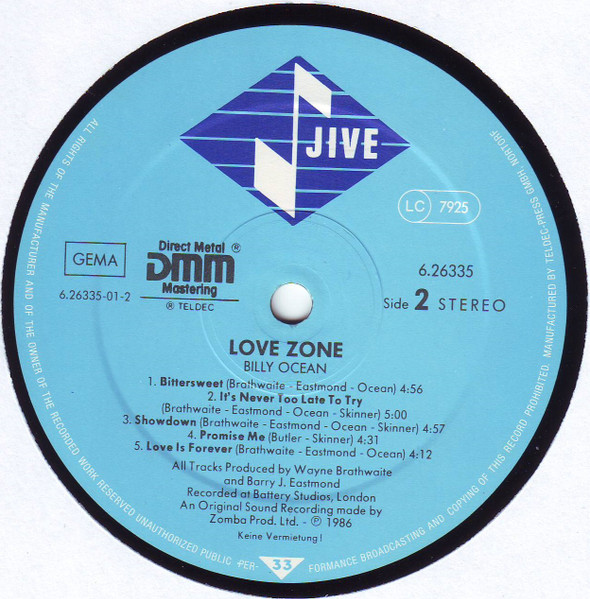 Billy Ocean - Love Zone | Jive (6.26335 AP) - 4 Billy Ocean - Love Zone | Jive (6.26335 AP) - 4