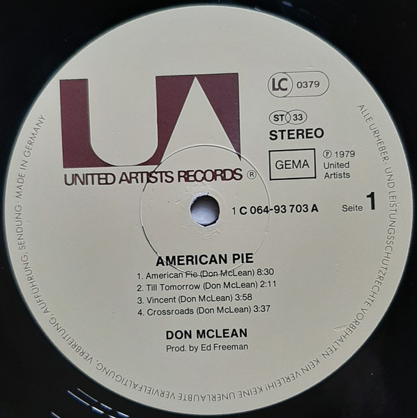 Don McLean - American Pie | United Artists Records (1C 064-93 703) - 3