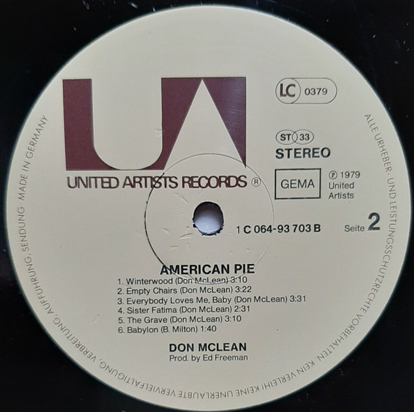 Don McLean - American Pie | United Artists Records (1C 064-93 703) - 4