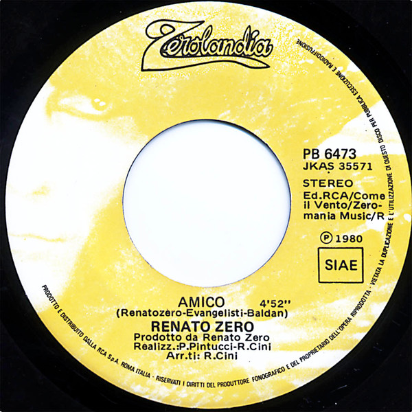 Renato Zero - Amico / Amore Sì, Amore No | Zerolandia (PB 6473) - 3