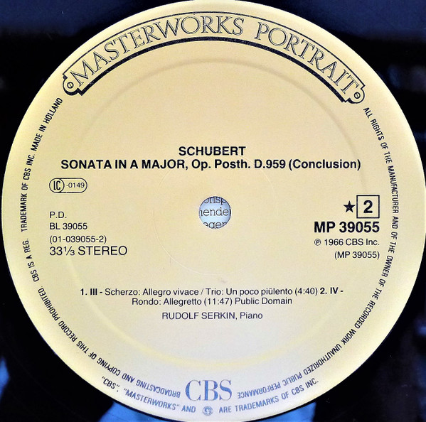 Franz Schubert , Rudolf Serkin - Piano Sonata, Op. Posth., D959 (A major = A Dur = la majeur) | CBS (MP 39055) - 4 Franz Schubert , Rudolf Serkin - Piano Sonata, Op. Posth., D959 (A major = A Dur = la majeur) | CBS (MP 39055) - 4