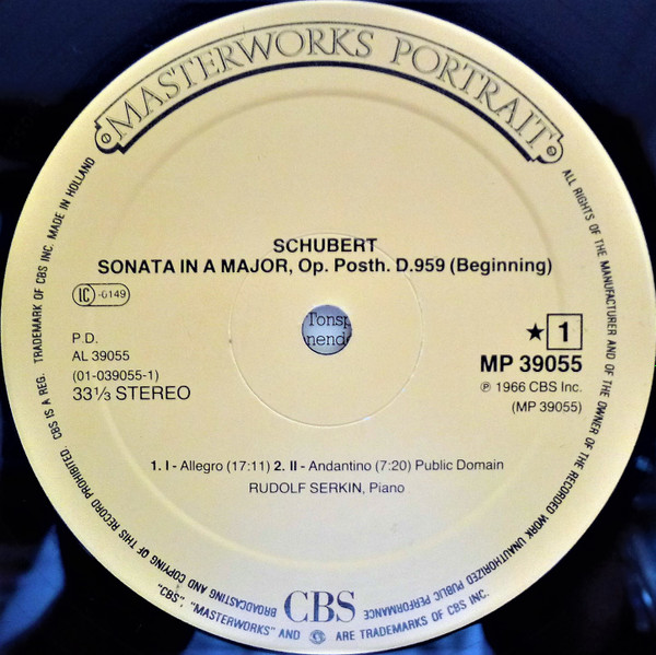 Franz Schubert , Rudolf Serkin - Piano Sonata, Op. Posth., D959 (A major = A Dur = la majeur) | CBS (MP 39055) - 3 Franz Schubert , Rudolf Serkin - Piano Sonata, Op. Posth., D959 (A major = A Dur = la majeur) | CBS (MP 39055) - 3