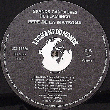 Pepe De La Matrona - Grands Cantaores Du Flamenco | Le Chant Du Monde (LDX 74829) - 2 Pepe De La Matrona - Grands Cantaores Du Flamenco | Le Chant Du Monde (LDX 74829) - 2