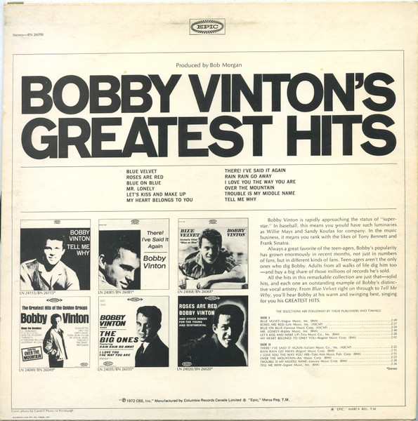 Bobby Vinton - Bobby Vinton's Greatest Hits | Epic (BN 26098) - 2 Bobby Vinton - Bobby Vinton's Greatest Hits | Epic (BN 26098) - 2