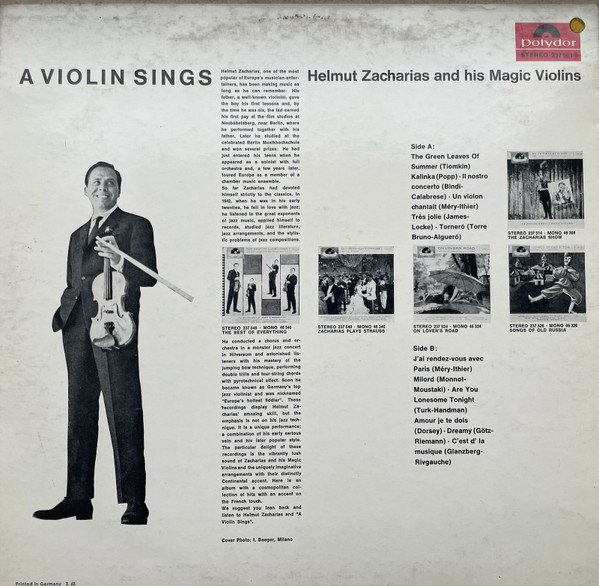 Helmut Zacharias Und Seine Verzauberten Geigen - A Violin Sings [Vinyl] | Polydor (237561) - 4