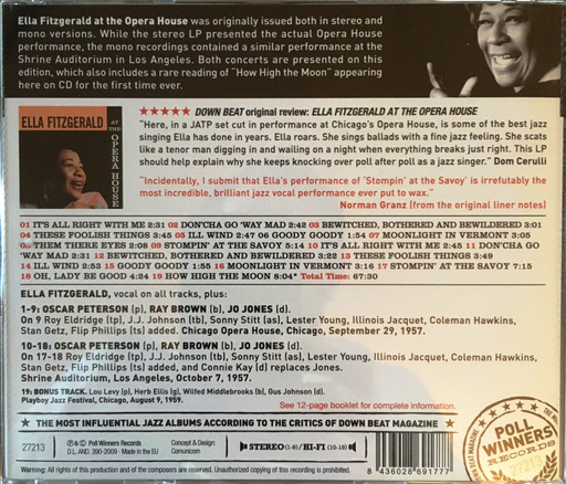 Ella Fitzgerald - Ella Fitzgerald At The Opera House | Poll Winners Records (PWR 27213) - 2
