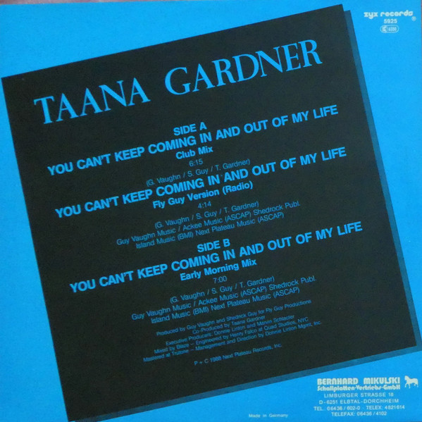 Taana Gardner - You Can't Keep Coming In And Out Of My Life | ZYX Records (ZYX 5925) - 2 Taana Gardner - You Can't Keep Coming In And Out Of My Life | ZYX Records (ZYX 5925) - 2