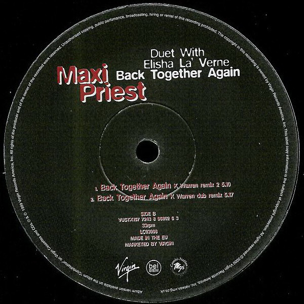 Maxi Priest - Back Together Again (K Warren Remixes) | Virgin (VUSTX 157) - 3 Maxi Priest - Back Together Again (K Warren Remixes) | Virgin (VUSTX 157) - 3